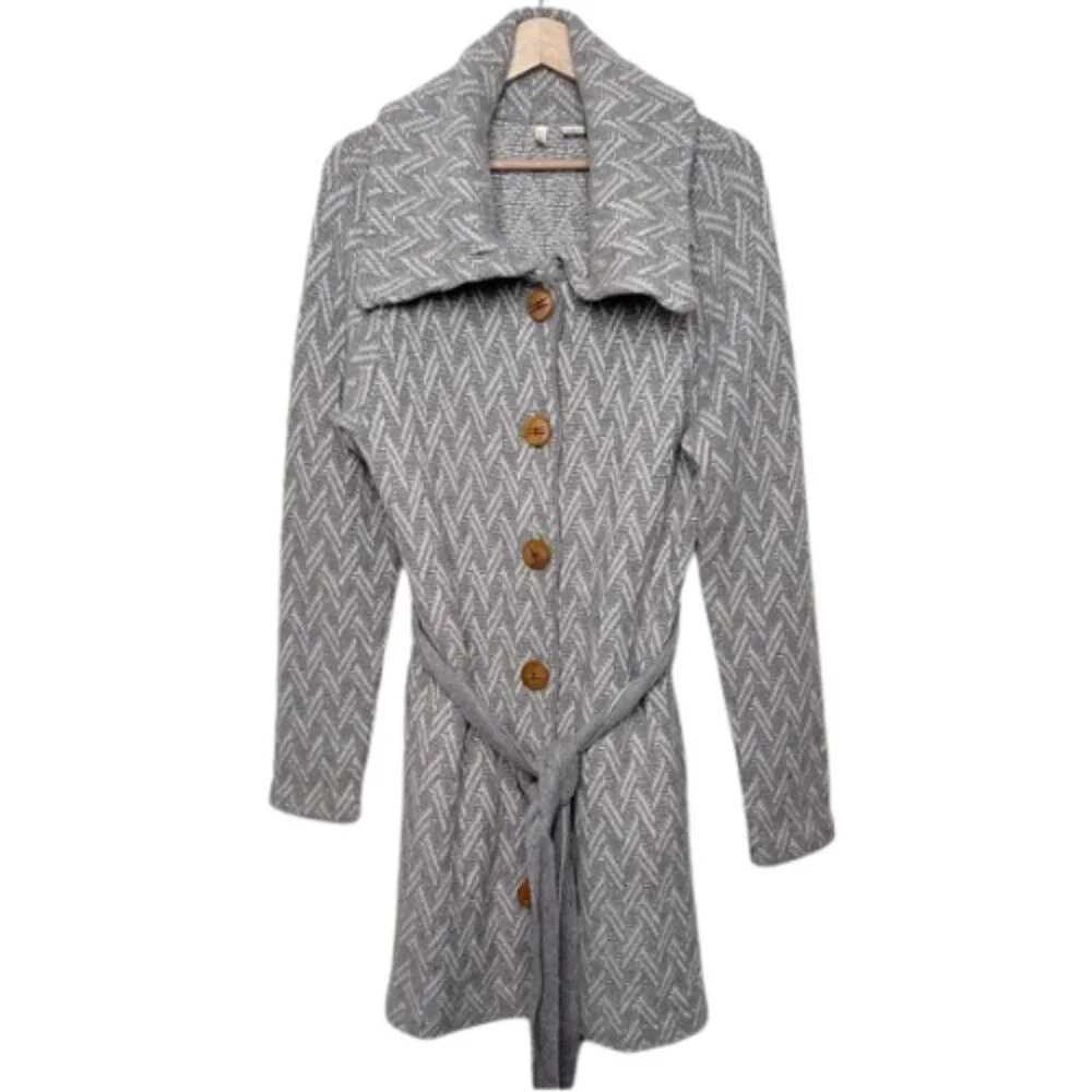 Anthropologie Moth Womens Large Cottage Core Chevron Belted Cardigan